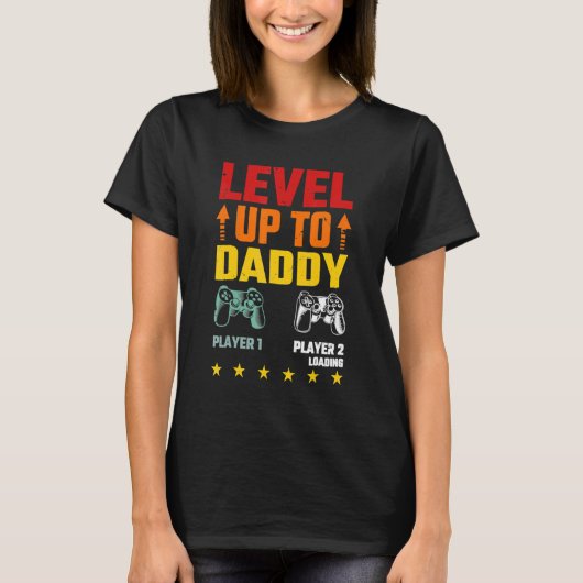 Mens Level Up Daddy wird Vater Pater Gamerlevel T-Shirt (Vorderseite)