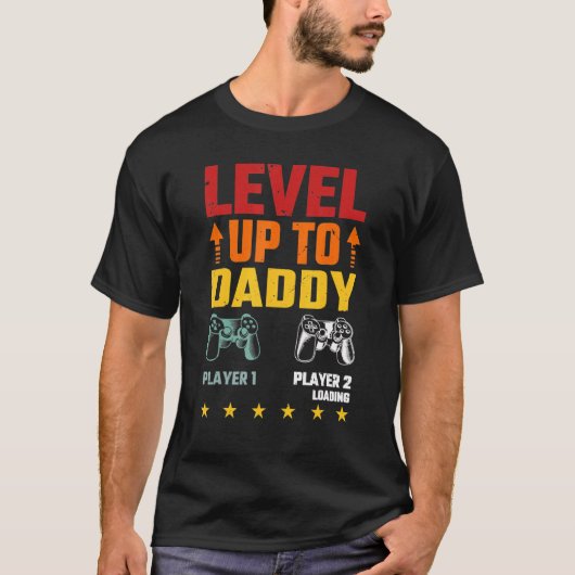 Mens Level Up Daddy wird Vater Pater Gamerlevel T-Shirt (Vorderseite)