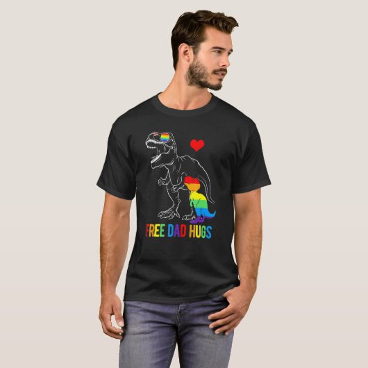 Mens Lgbtq Free Vater Hugs Dinosaur Rex Daddy Ally T-Shirt (Vorne ganz)