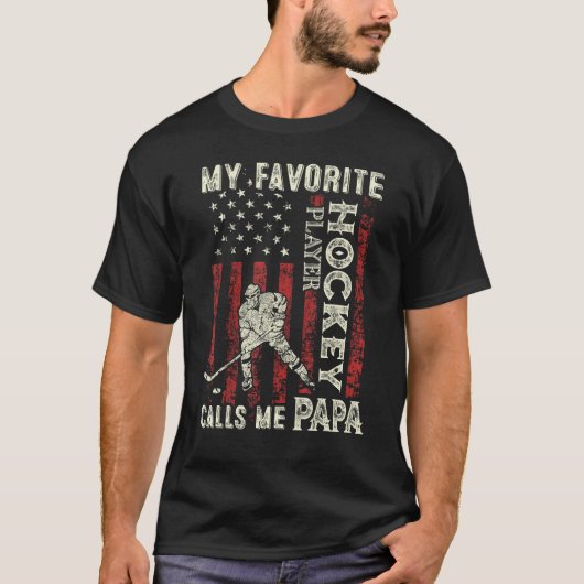 Mens Lieblings-Eishockey-Spieler ruft Me Papa US F T-Shirt (Vorderseite)