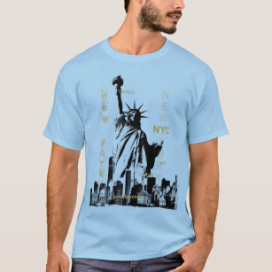 Mens Light Blue Nyc Liberty Statue Manhattan T-Shirt