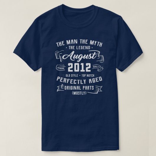 Mens Man Myth Legend August 2012 10. Geburtstag T-Shirt (Design vorne)