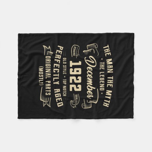 Mens Man Myth Legend December 1922 100th Birthday Fleecedecke (Vorderseite (Horizontal))