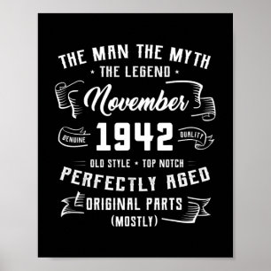 Mens Man Myth Legend November 1942 80th Birthday Poster