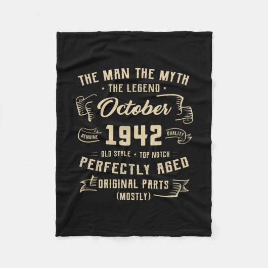 Mens Man Myth Legend October 1942 80th Birthday Fleecedecke (Vorderseite)