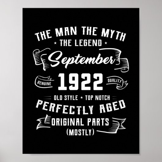 Mens Man Myth Legend September 1922 100. Poster (Vorne)