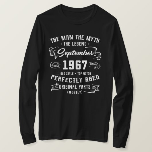 Mens Man Myth Legend September 1967 55th Birthday T-Shirt (Design vorne)