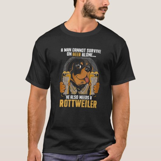 Mens Man Needs Beer And Rottweiler Dog Owner Rotti T-Shirt (Vorderseite)