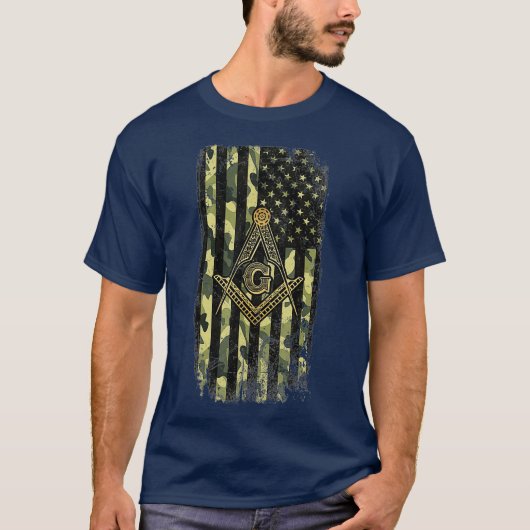 Mens Masonic Camouflage American Flag Freemason T-Shirt (Vorderseite)