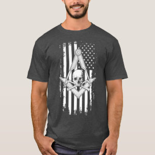 Mens Master Mason American Flag Masonic Skull T-Shirt