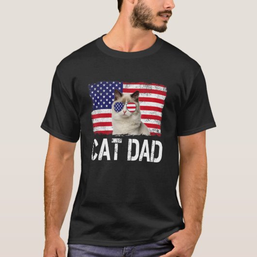 Mens Mens Cat Vater US Flag 4. Juli Patriotic T-Shirt (Vorderseite)