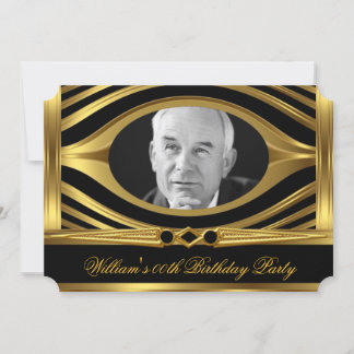 Men's Metal Gold Look Black Birthday Foto Jewel 2 Einladung