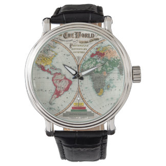 Men's Missonary World Map  Watch Armbanduhr