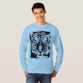 Mens Modern Long Sleeve Tiger Face Light Blue T-Shirt (Vorne ganz)