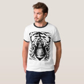Mens Modern Ringer Black & White Tiger Face T-Shirt (Vorne ganz)