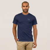 Mens Modern T Shirts Elegante Monogram Navy Blue (Vorne ganz)