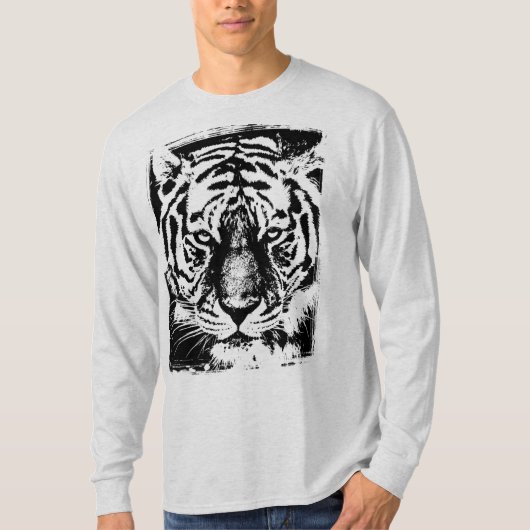 Mens Modern Template Long Sleeve Ash Gray Tiger T-Shirt (Vorderseite)
