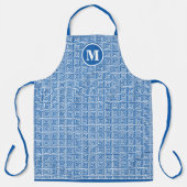 Mens Monogram Blue Griechisch Key Meander Pattern Schürze (Vorderseite)