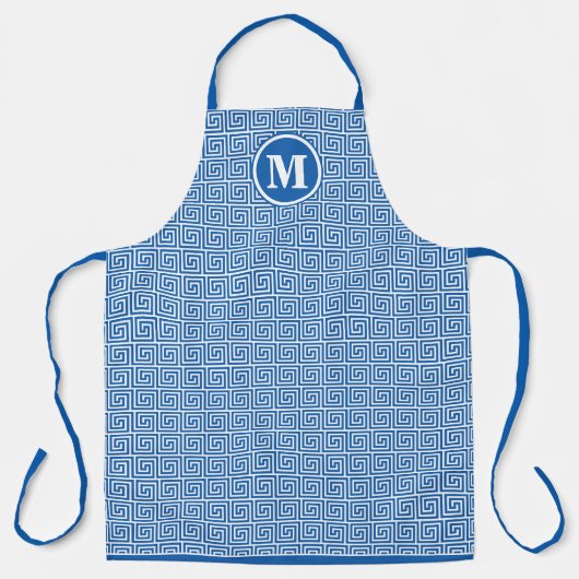 Mens Monogram Blue Griechisch Key Meander Pattern Schürze (Vorderseite)