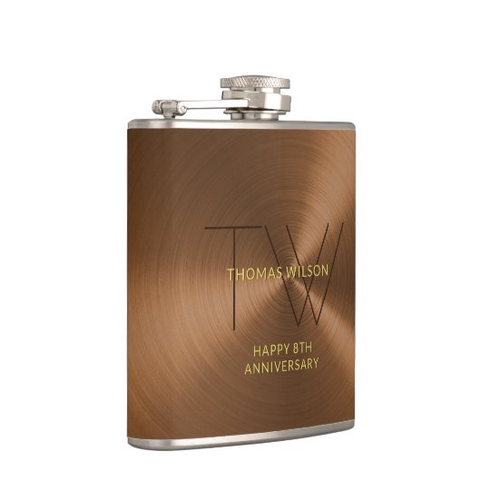 Mens Monogram Modern Minimalistisch Bronze Anniver Flachmann (Rechts)