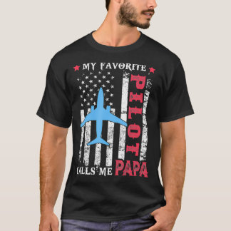Mens My Lieblings-Pilot nennt mir Papa USA Flagge T-Shirt