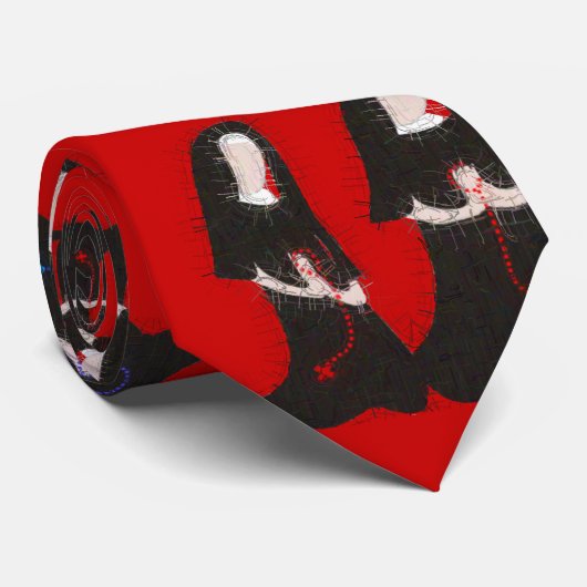 Mens Nun Art Necktie, "Three Kneeling Nuns" Krawatte (Gerollt)