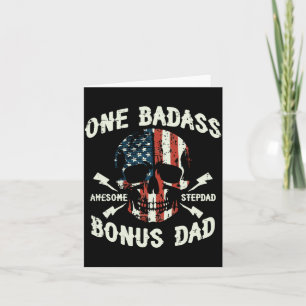 Mens One Bad Bonus Dad Skull Flag Fathers Day Karte