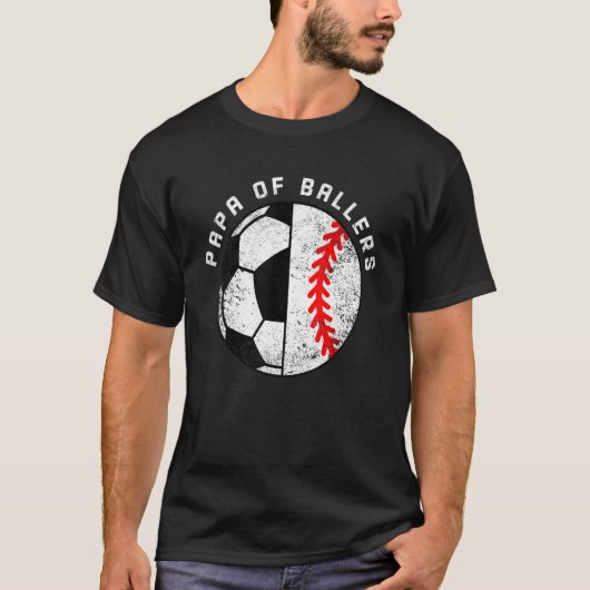Mens Papa Ballers Soccer Baseball Papa T-Shirt (Vorderseite)
