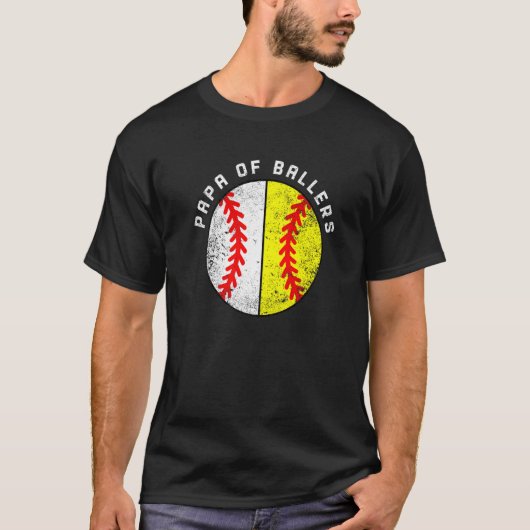 Mens Papa of Ballers Baseball Softball Papa T-Shirt (Vorderseite)
