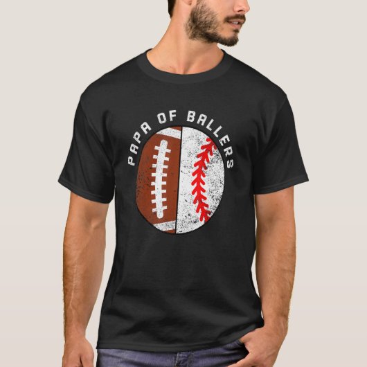 Mens Papa of Ballers Football Baseball Papa T-Shirt (Vorderseite)