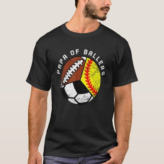 Mens Papa of Ballers Softball Soccer Football Pa T-Shirt (Vorderseite)