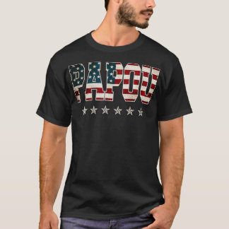 Mens Papou Gift Father's Day American Flag 4th of  T-Shirt