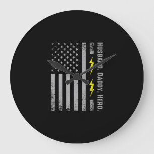 Mens Patriotic Electrician Dad American Flag Fars Große Wanduhr