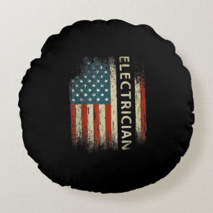 Mens Patriotic Electrician spendet amerikanische F Rundes Kissen
