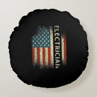 Mens Patriotic Electrician spendet amerikanische F Rundes Kissen
