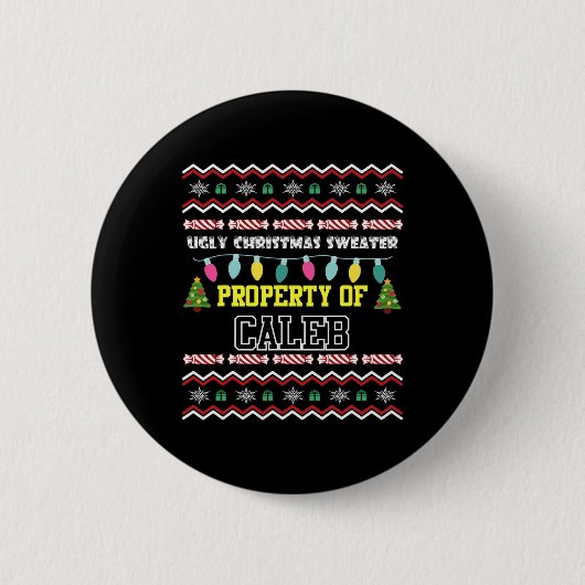 Mens Personalisiert Vorname Caleb Ugly Christmas Button (Vorderseite)