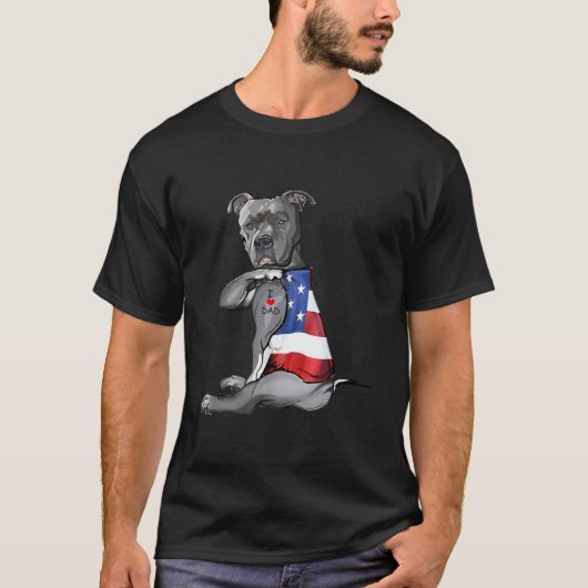 Mens PitBull Dog Tattoo I Liebe Vater  T-Shirt (Vorderseite)