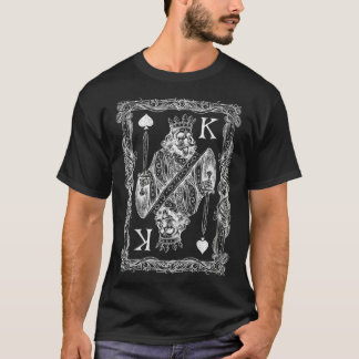 Mens Poker Spade King Skeleton King with Sword T-Shirt