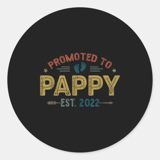 Mens Promoted To Pappy Est 2022 Funny New Pappy Runder Aufkleber (Vorderseite)