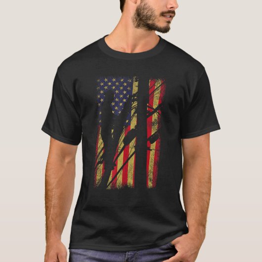Mens Proud Lineman American Flag Electric Cable Li T-Shirt (Vorderseite)