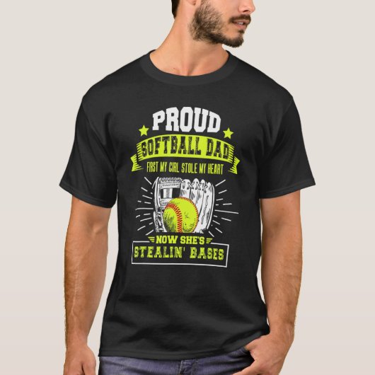 Mens Proud Softball Vater mit Tochtersoftball Fett T-Shirt (Vorderseite)