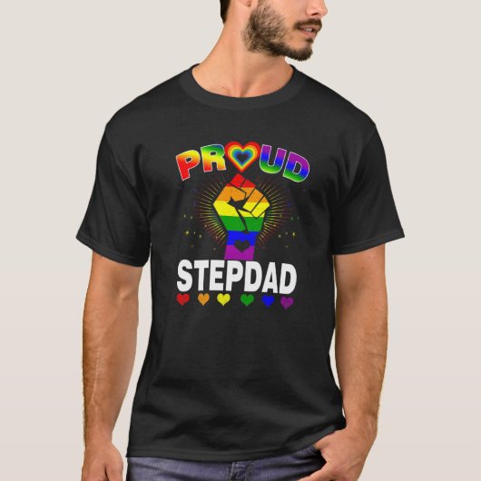 Mens Proud Stepdad Rainbow Lgbt Gay Pride Monat F T-Shirt (Vorderseite)