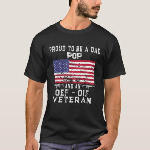 Mens Proud Vater Pop OEF OIF Veteran Retro US Flag T-Shirt