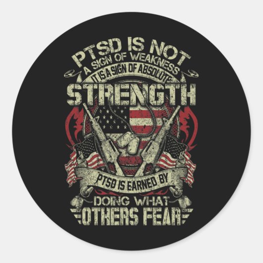 Mens Ptsd Posttraumatische Belastungsstörung Stärk Runder Aufkleber (Vorderseite)