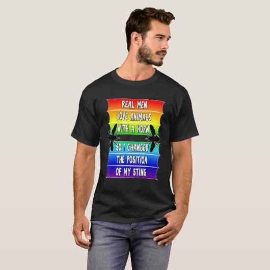 Mens Real Men Pride LGBTQ Bienen Funny Gay Rainbow T-Shirt (Vorne ganz)