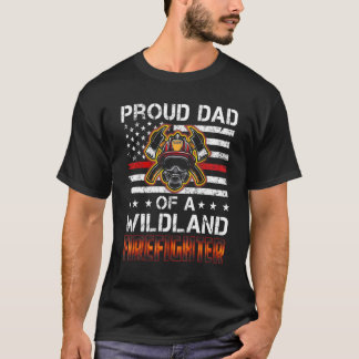 Mens Red Line Flag Proud Vater eines Wildland Fire T-Shirt