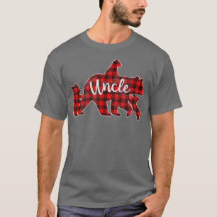Mens Red Plaid Uncle Bear With 3 Cubs Uncle Bear F T-Shirt