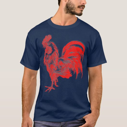 Mens Red Rooster Cocky Vintag Rooster T-Shirt (Vorderseite)