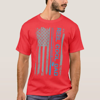 Mens Reel Cool Dad Fishing American Flag Patriotic T-Shirt