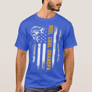 Mens Reel Cool Grandpa  Vintage Flag Fishing Fathe T-Shirt